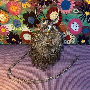 Vintage Silver beaded Fringe Evening Bag